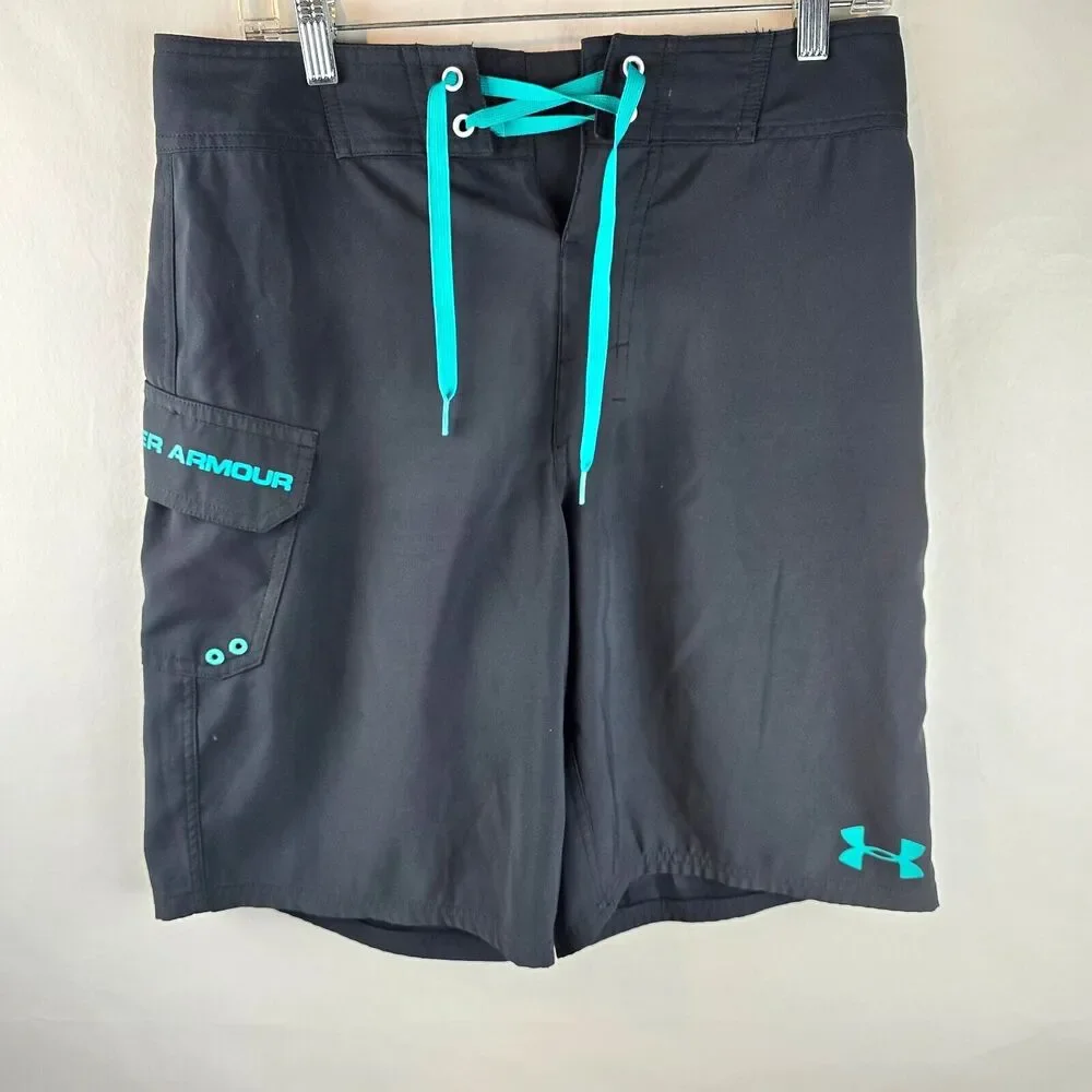 Under Armour Board Shorts Mens 30 Black Beach Swim Trunks Surf Drawstring Pocket